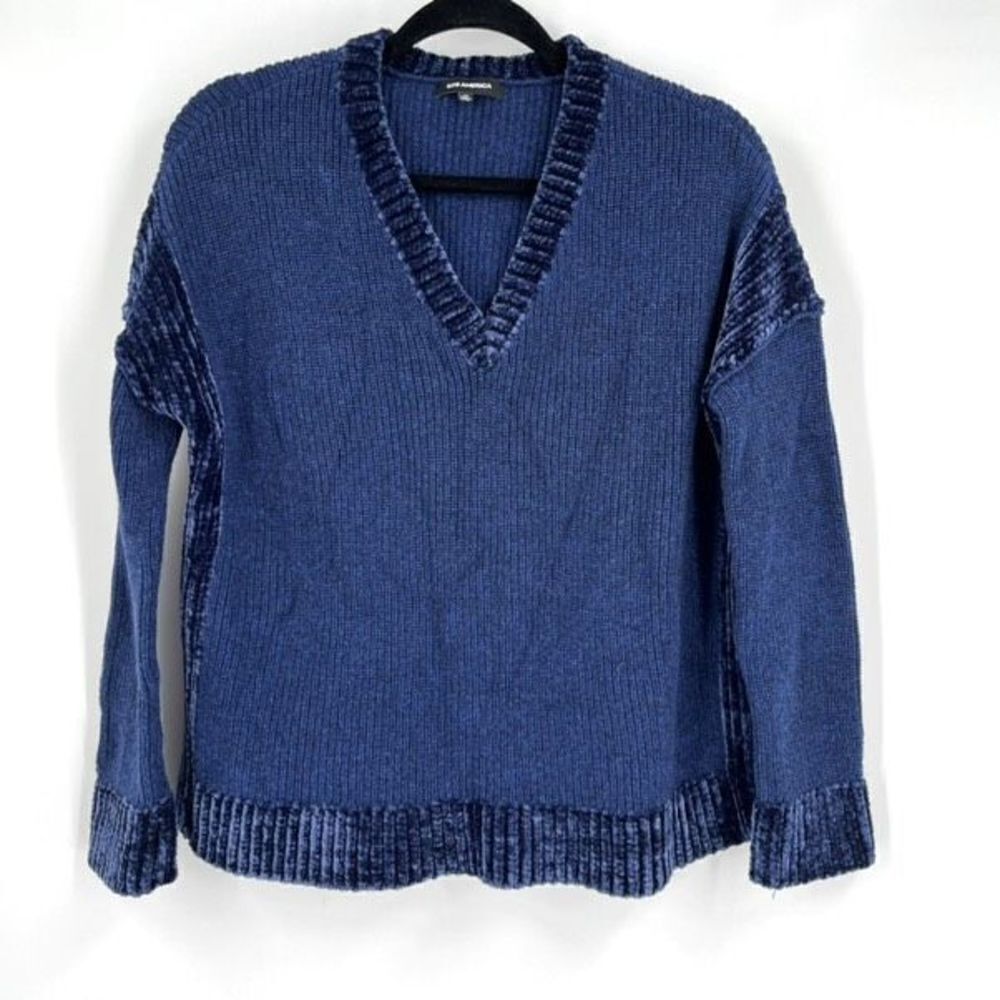 525 America Chenille Trimmed Blue Knit Sweater XS Mixed media